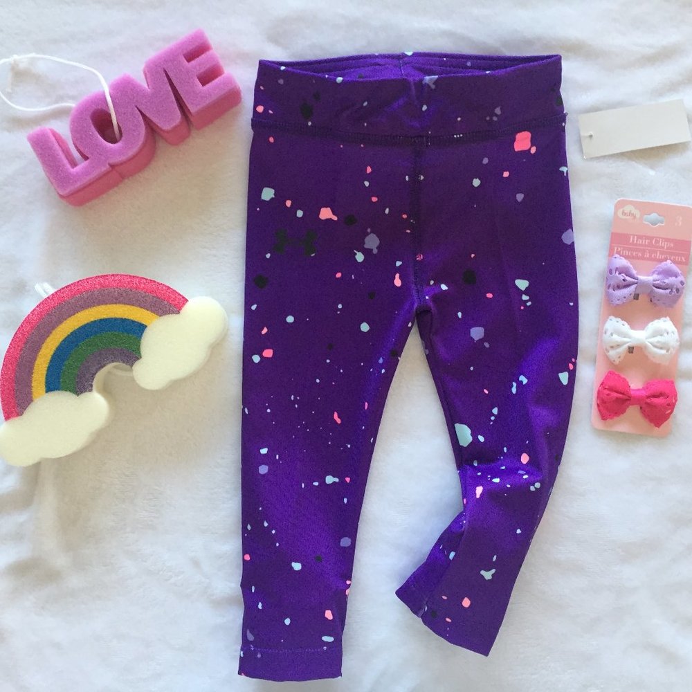 Girls 2T UNDER ARMOUR Leggings In Purple with Graphic Print NEW Free Shipping